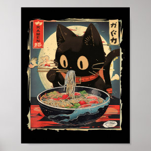 Kawaii Cat Eating Ramen Noodles Anime Gift Girls T Poster