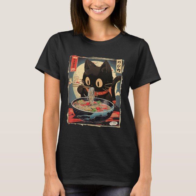 Kawaii Cat Eating Ramen Noodles Anime Gift Girls T T-Shirt (Vorderseite)