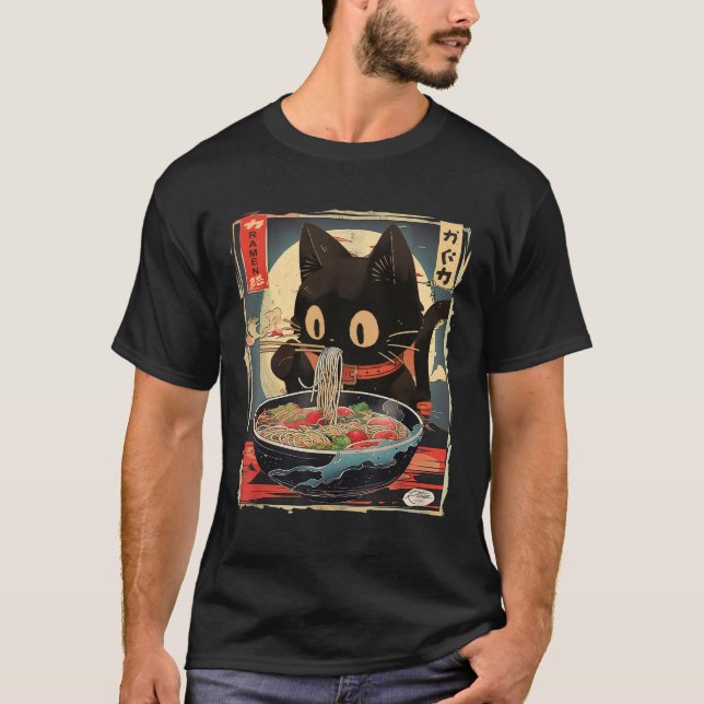 Kawaii Cat Eating Ramen Noodles Anime Gift Girls T T-Shirt (Vorderseite)