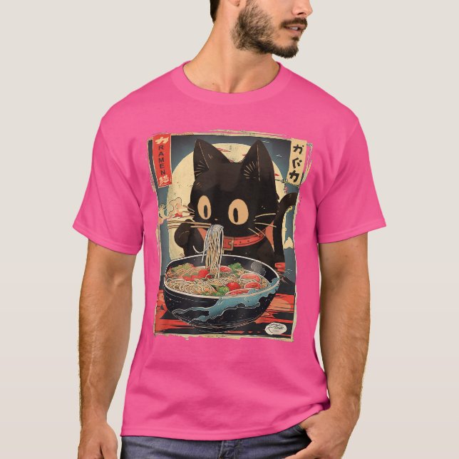 Kawaii Cat Eating Ramen Noodles Anime Gift Girlsee T-Shirt (Vorderseite)