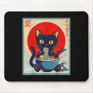 Kawaii Cat Eating Ramen Noodles Funny Anime Girls Mousepad