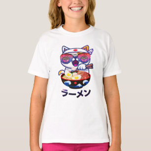Kawaii Cat Eating Ramen Noodles T-Shirt