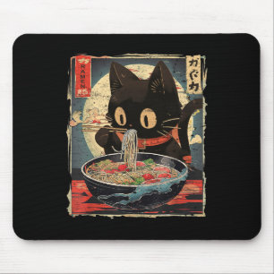 Kawaii Cat Eating Ramen Noodles Vintag Japanisch Mousepad