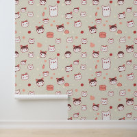 Kawaii Cat Faces Muster mit Bows & Süßigkeiten
