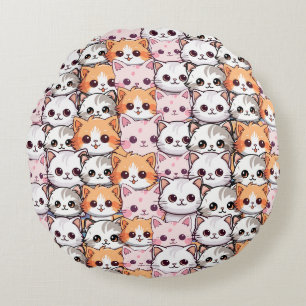 Kawaii Cat feline Kitten Haustier Druckklopfen Rundes Kissen