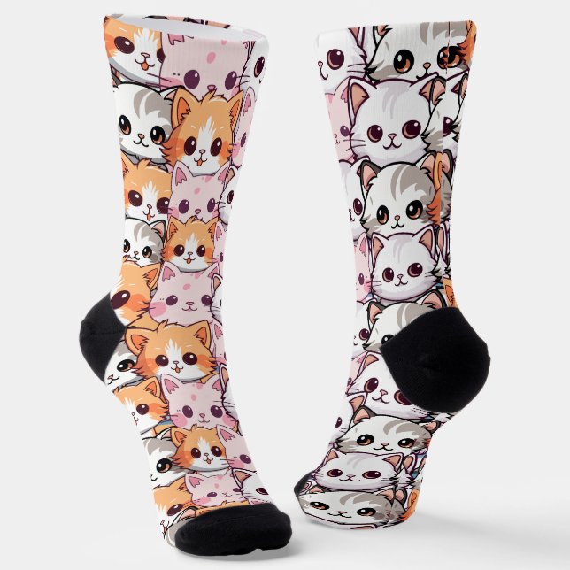 Kawaii Cat feline Kitten Haustier Druckklopfen Socken (Gewinkelt)