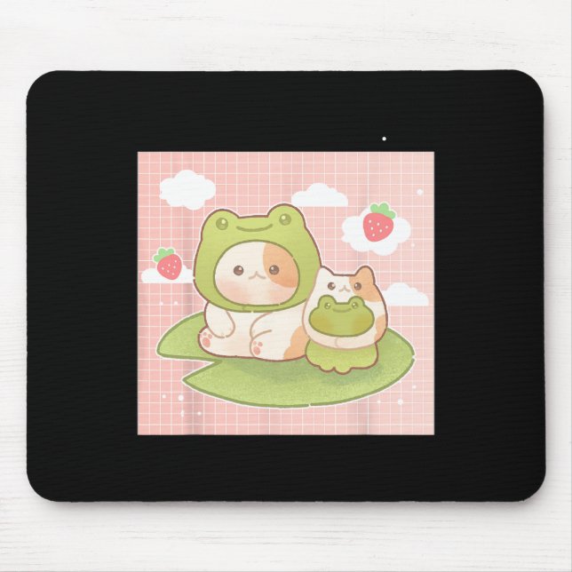 Kawaii Cat Frog Strawberry Retro 90er Cotattcore A Mousepad (Vorne)