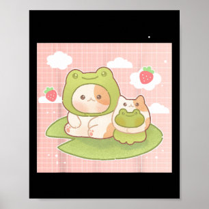 Kawaii Cat Frog Strawberry Retro 90er Cotattcore A Poster