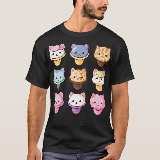 Kawaii Cat Ice Cream Sweets Food Lover (2) T-Shirt (Vorderseite)