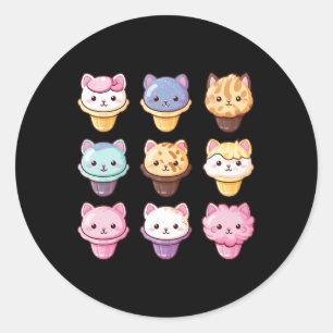 Kawaii Cat Ice Creme Süßigkeiten Food Lover Runder Aufkleber