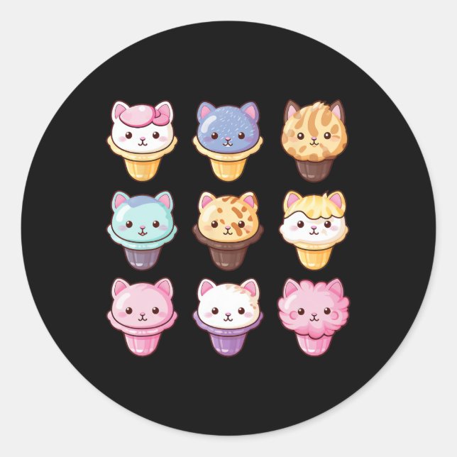 Kawaii Cat Ice Creme Süßigkeiten Food Lover Runder Aufkleber (Vorderseite)