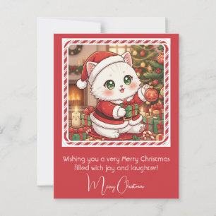 Kawaii Cat im Santa Anzug Weihnachten Postkarte