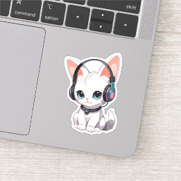 Kawaii Cat in trendy Headphones Aufkleber