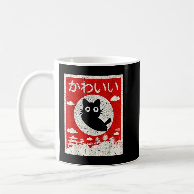 Kawaii Cat Japanese Black Anime Cat Love Retro Vin Kaffeetasse (Links)