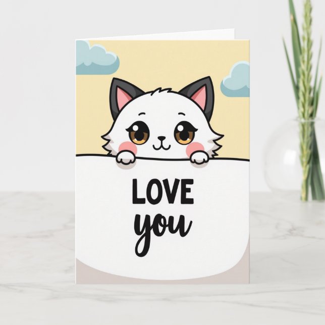 Kawaii Cat Love You Greeting Card Karte (Vorderseite)