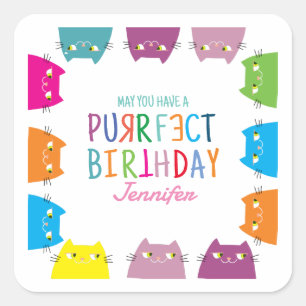 Kawaii Cat Lover Birthday Quadratischer Aufkleber