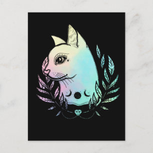 Kawaii Cat Moon Wicca Pastel Goth Kitten Crescent Postkarte