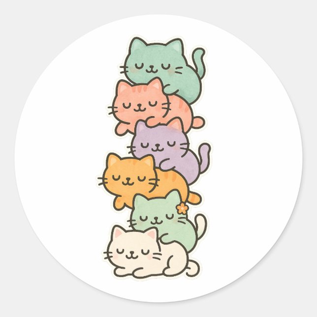 Kawaii Cat Mountain Pastell Aufkleber (Vorderseite)