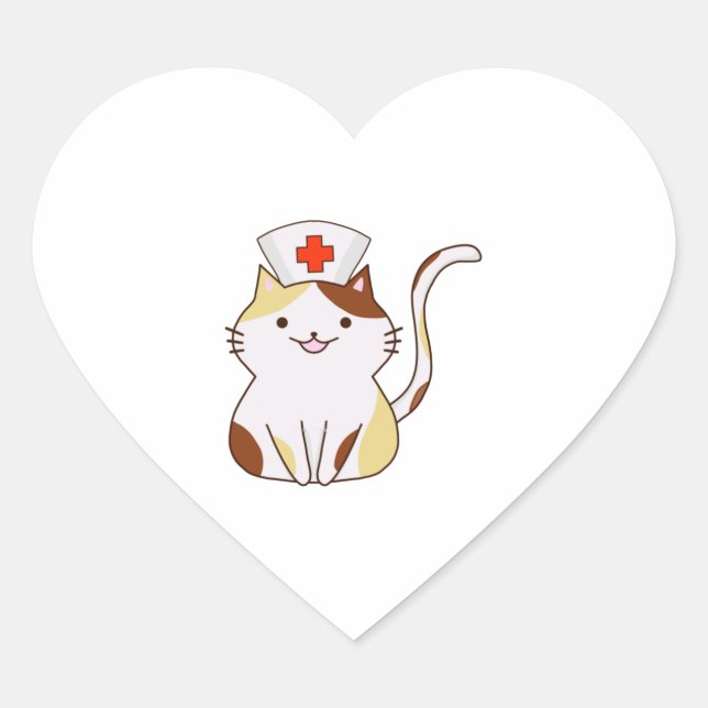 Kawaii Cat Nurse Herz-Aufkleber (Vorderseite)