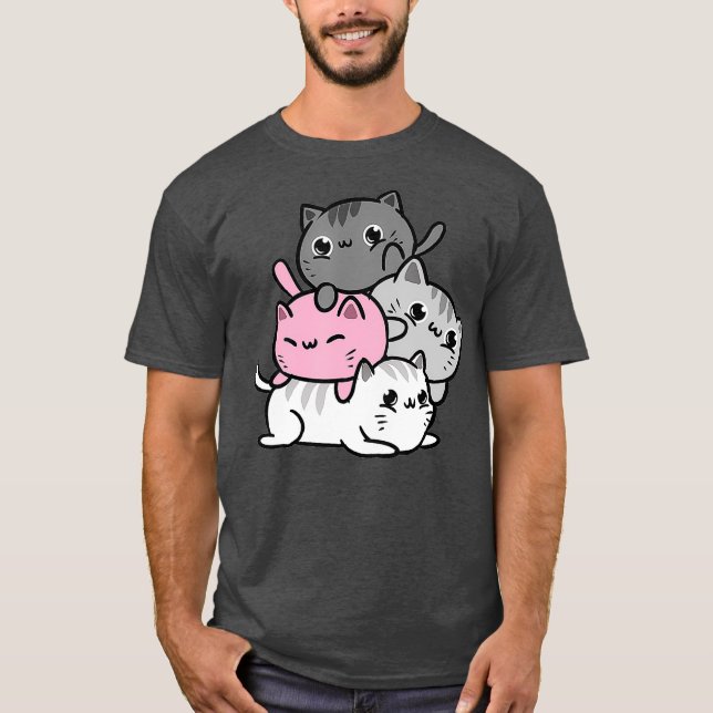Kawaii Cat Pile Demigirl Pride T-Shirt (Vorderseite)
