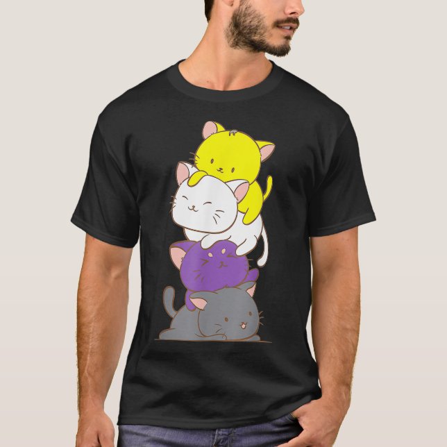 Kawaii Cat Pile  LGBTQ Non Binary Pride Flag Kitte T-Shirt (Vorderseite)