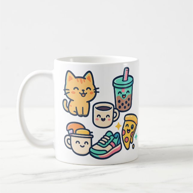 Kawaii Cat Pizza Bubble Tee Kaffee - Niedliche Tas Kaffeetasse (Links)