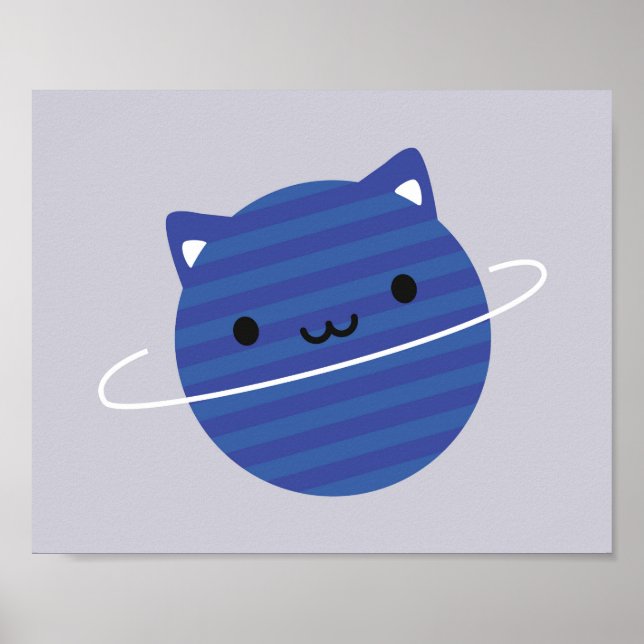 Kawaii Cat Planet im Weltraum Poster (Vorne)
