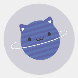 Kawaii Cat Planet im Weltraum Runder Aufkleber