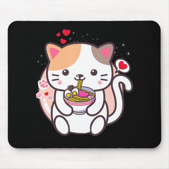 Kawaii Cat Ramen Anime Japan Food Girls Officia Mousepad (Vorne)