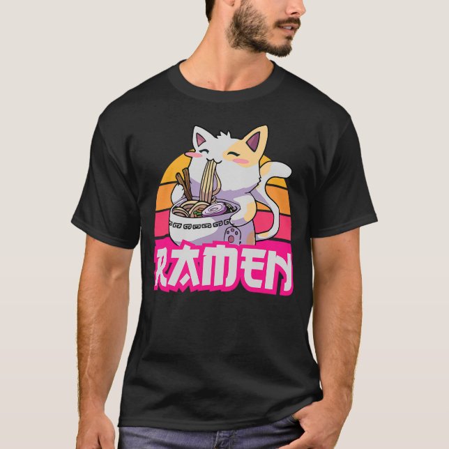 Kawaii Cat Ramen - Anime Neko T-Shirt (Vorderseite)