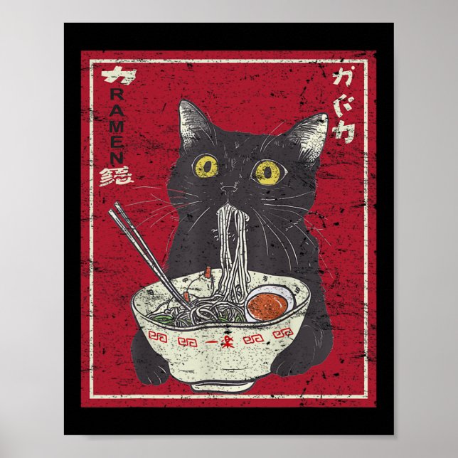 Kawaii Cat Ramen Japanese Food Funny Anime Girls T Poster (Vorne)