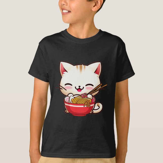 Kawaii Cat Ramen Liebe Japanisch Food Funny Anime  T-Shirt (Vorderseite)