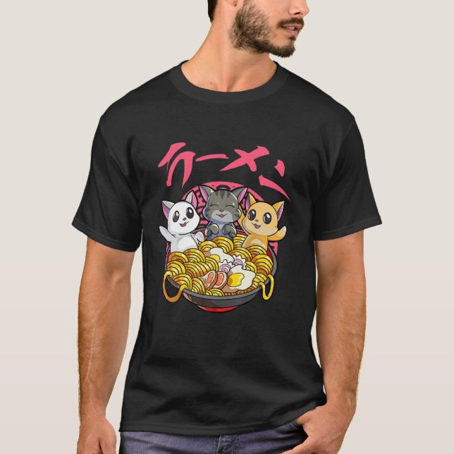 Kawaii Cat Ramen Neko Japanisch Noodle Anime Cat L T-Shirt (Vorderseite)