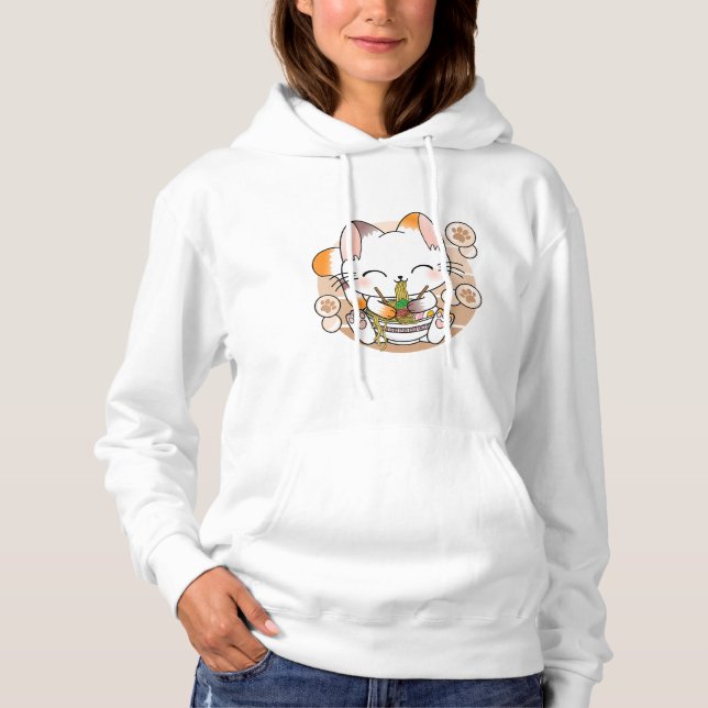 Kawaii Cat Ramen Noodles Otaku Japanisch Anime Nek Hoodie (Vorderseite)