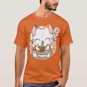 Kawaii Cat Ramen Noodles Otaku Japanisch Anime Nek T-Shirt