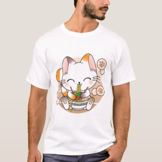 Kawaii Cat Ramen Noodles Otaku Japanisch Anime Nek T-Shirt