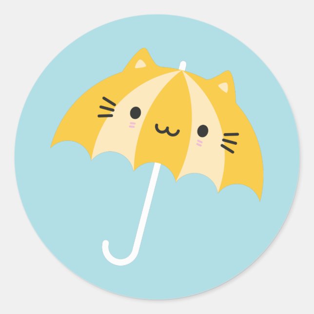 Kawaii Cat Umbrella Runder Aufkleber (Vorderseite)