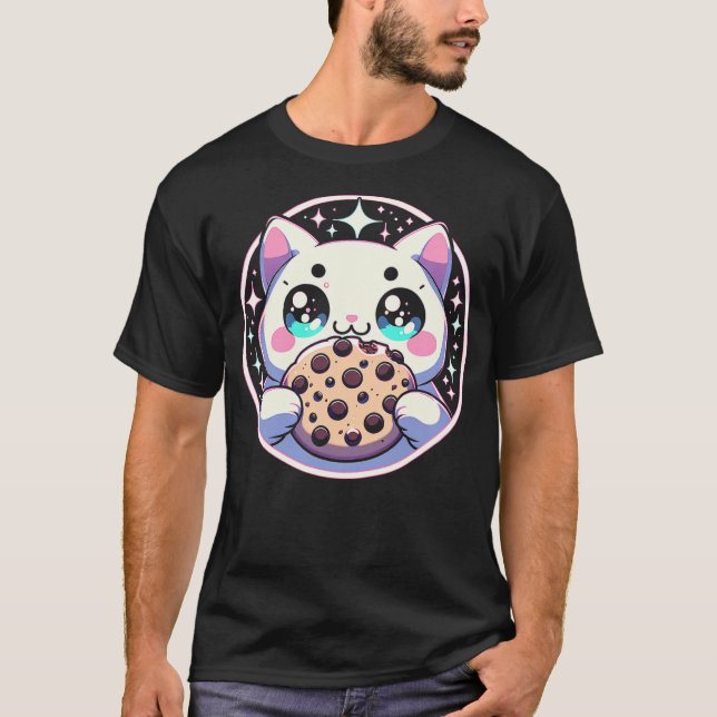 Kawaii Cat with Chocolate Chip Cookie T-Shirt (Vorderseite)