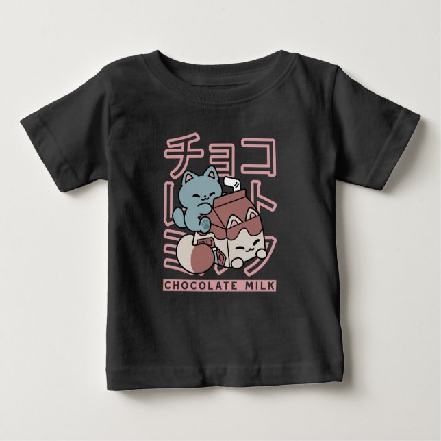 Kawaii Cat with Chocolate Milk – Japanese Pop Art  Baby T-shirt (Vorderseite)