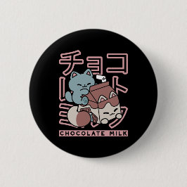 Kawaii Cat with Chocolate Milk – Japanese Pop Art Button