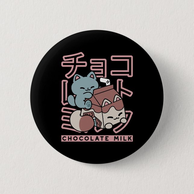 Kawaii Cat with Chocolate Milk – Japanese Pop Art  Button (Vorderseite)