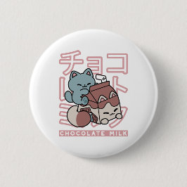 Kawaii Cat with Chocolate Milk – Japanese Pop Art Button