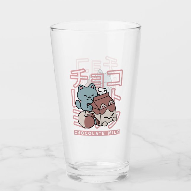 Kawaii Cat with Chocolate Milk – Japanese Pop Art  Glas (Vorderseite)