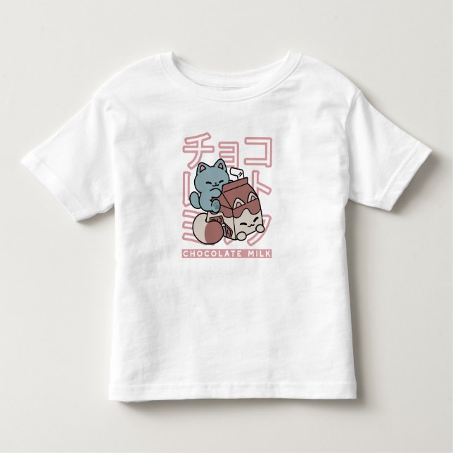 Kawaii Cat with Chocolate Milk – Japanese Pop Art  Kleinkind T-shirt (Vorderseite)