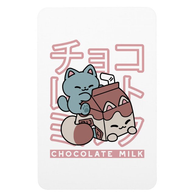 Kawaii Cat with Chocolate Milk – Japanese Pop Art  Magnet (Vertikal)