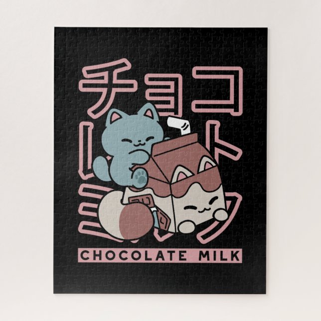 Kawaii Cat with Chocolate Milk – Japanese Pop Art  Puzzle (Vertikal)