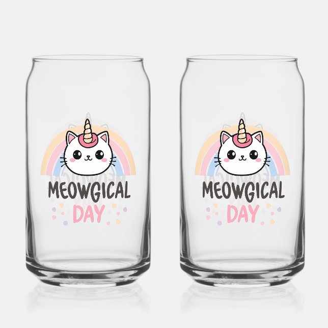 Kawaii Caticorn mit Pastell-Regenbogen Dosenglas (Vorderseite)