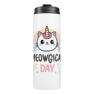 Kawaii Caticorn mit Pastelregenbogen Thermosbecher