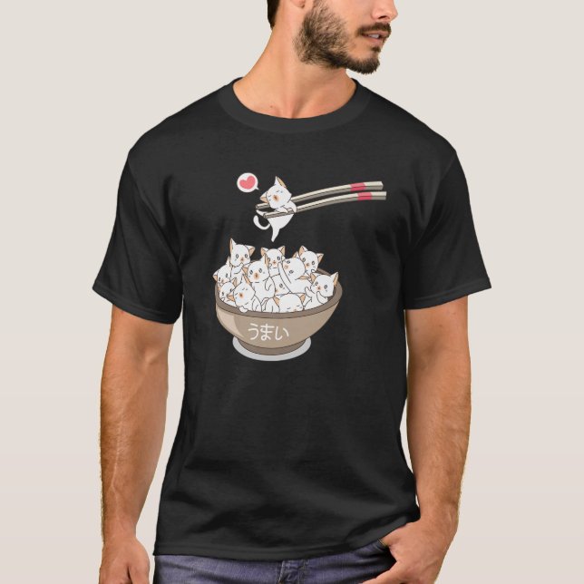 Kawaii Cats Haustiere Ramen Noodles Japanisch Sush T-Shirt (Vorderseite)