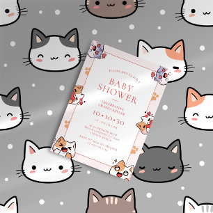 Kawaii Cats Pink Baby Dusche Einladung
